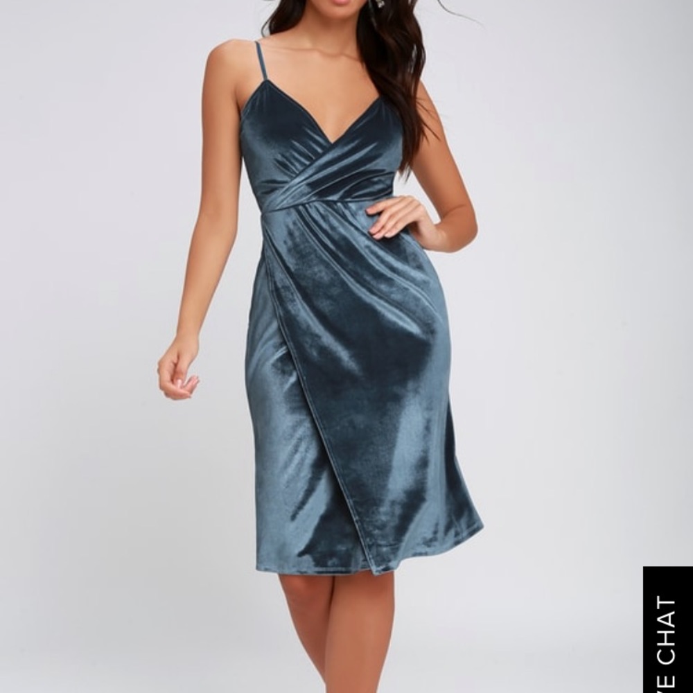 Honey love light blue velvet wrap dress BRAND NEW